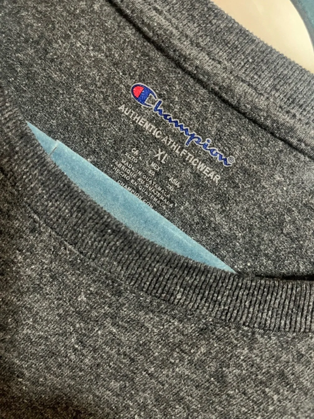 Champion Heather Charcoal Crewneck Tee with Blue Logo Accent - Picture 3 of 3